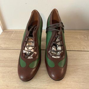 Rene Mancini Brown and Green Heeled Strappy Boot